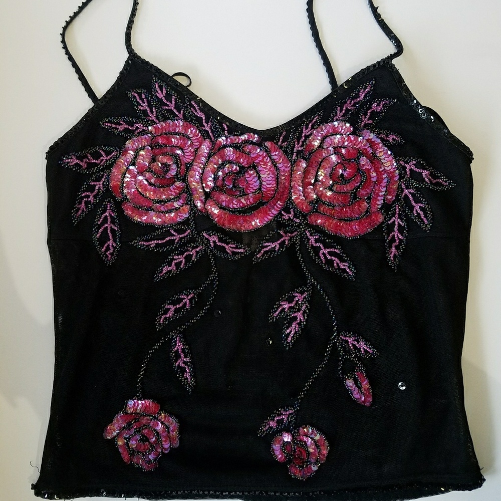 Cache large sequin rose tank